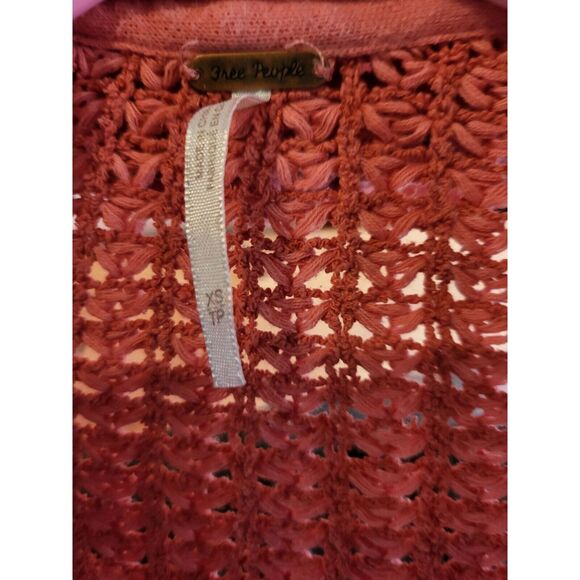 Free People Cardigan Sweater XS Womens Long Sleece Loose Knit Boho Pull On Red - Picture 5 of 7